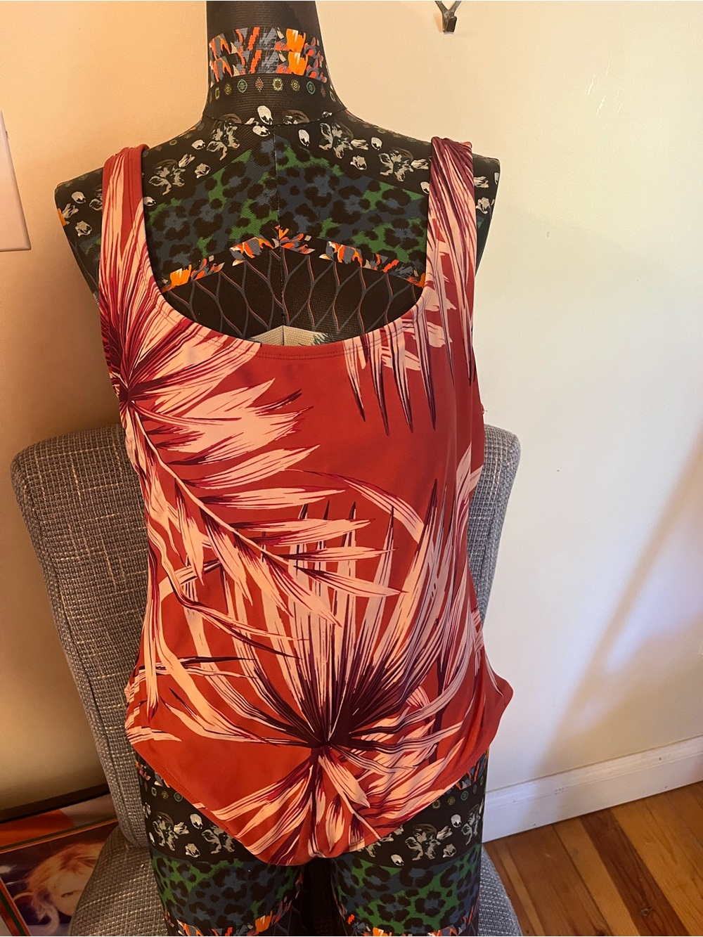 Rust Tropical Print Bathing Suit
